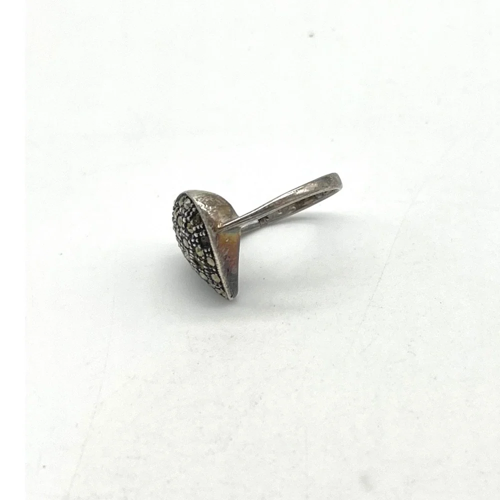Sterling Silver Heart Ring Marcasite‎ Accent Vintage Flawed
